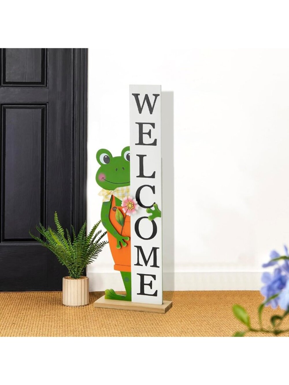 Charming 36" Wooden Frog Welcome Sign for Front Porch Decor & Yard Party Decor
